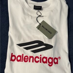 Balenciaga White and Black Logo Long Sleeve Tee